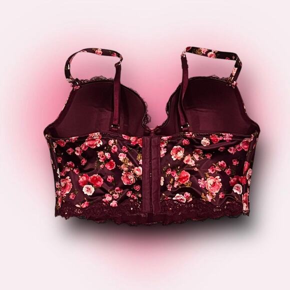 ★ Victorious Secret Floral Print Lace-Up Bustier Corset Top w/ Bows ★ - Picture 3 of 6